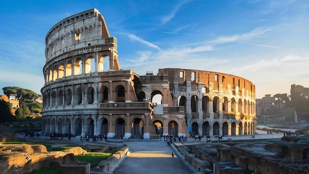 Il Colosseo di Roma e il sole mattutino in Italia