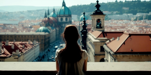 Il colpo verticale di una bella donna forte va nei luoghi turistici TopRated