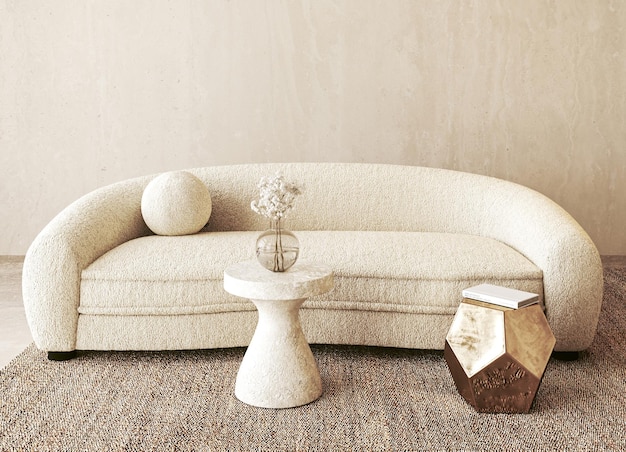 Il comfort strutturato incontra il design moderno un divano curvo abbinato a pezzi d'accento unici in un d