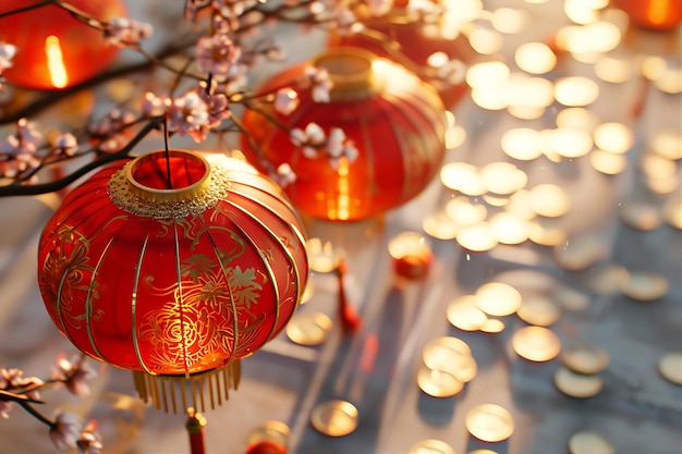 Il concetto del Capodanno cinese con le lanterne rosse