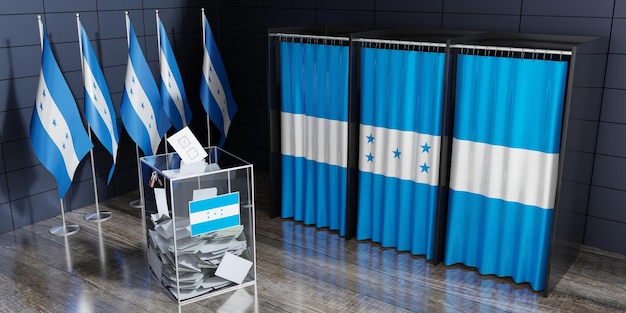 Il concetto delle cabine di voto e delle urne elettorali dell'Honduras illustrazione 3D