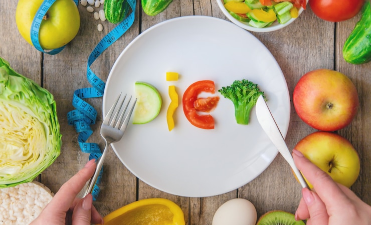 Foto il concetto di corretta alimentazione. dieta. messa a fuoco selettiva.