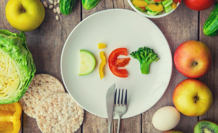 Foto il concetto di corretta alimentazione. dieta. messa a fuoco selettiva.
