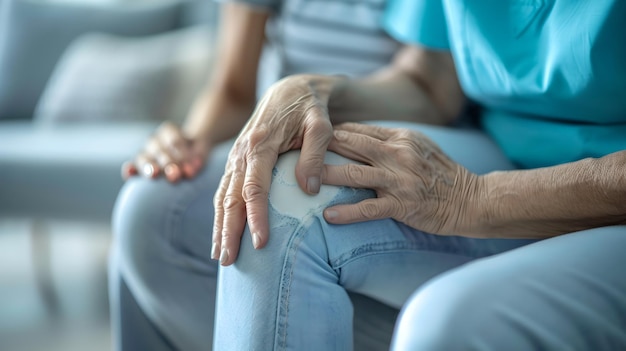 Il concetto di cura compassionevole degli anziani mostrato dalle mani che aiutano il supporto e l'assistenza degli anziani gesto confortante Closeup focus selettivo AI