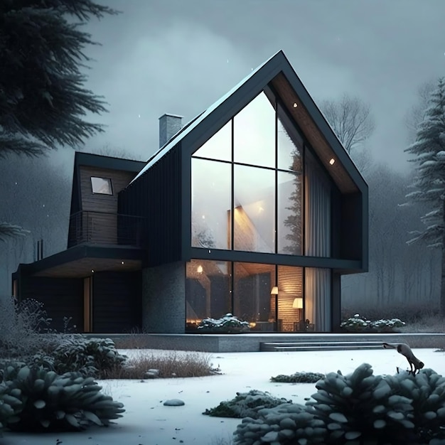 Il concetto di design esterno di una casa moderna e minimalista con un'atmosfera accogliente