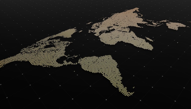 il concetto di fondo isolato di finanza di affari della mappa del mondo nero ricco dell'oro. illustrazione 3d