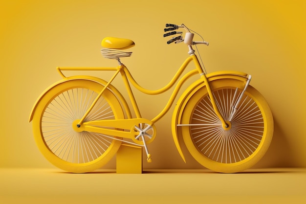 Il concetto di giornata mondiale della bici gialla su sfondo giallo isola lo sfondo AI generato