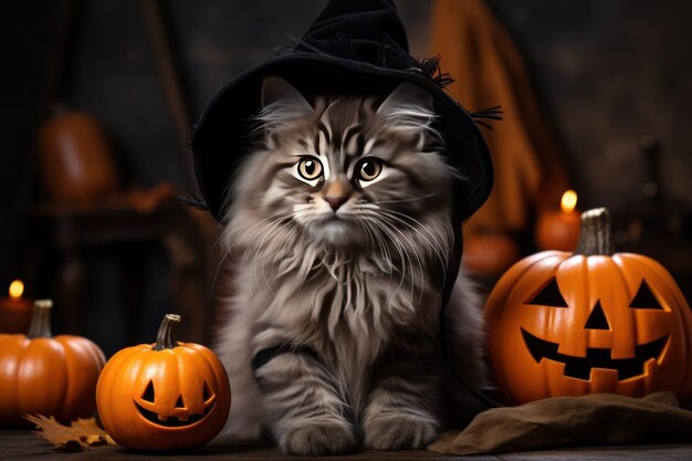 Il concetto di Halloween con l'ai generativo del gatto