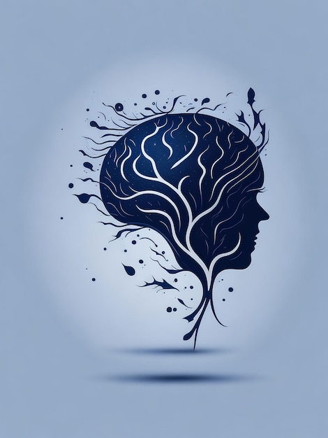 Il concetto di intelligenza umana con il cervello umano su uno sfondo blu