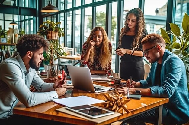 il concetto di lavoro di squadra aziendale di successo con un gruppo di diversi professionisti collaborazione