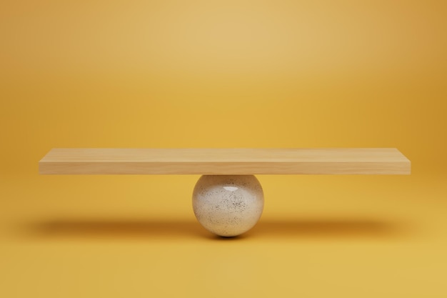 Il concetto di mantenere l'equilibrio di una palla su cui si trova una scheda di bilanciamento copia incolla rendering 3D