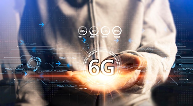 Il concetto di rete 6G Internet mobile ad alta velocità reti di nuova generazione Business tecnologia moderna Internet e concetto di rete