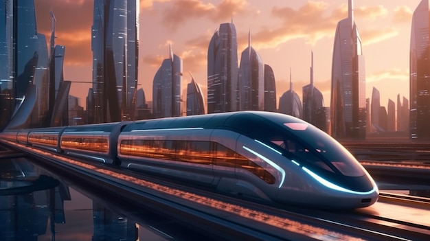 Il concetto di trasporto futuristico illustrato da un treno ad alta velocità