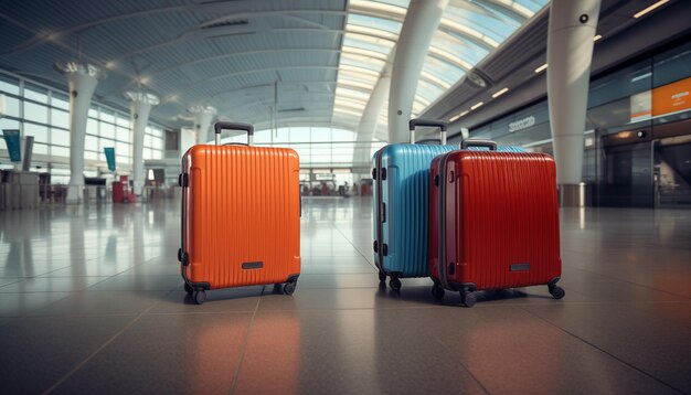 Il concetto di turismo e valigie da viaggio all'aeroporto