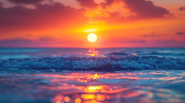 Il concetto di vacanza estiva si basa su un astratto cielo sfocato blu-giallo-arancione con i colori del tramonto