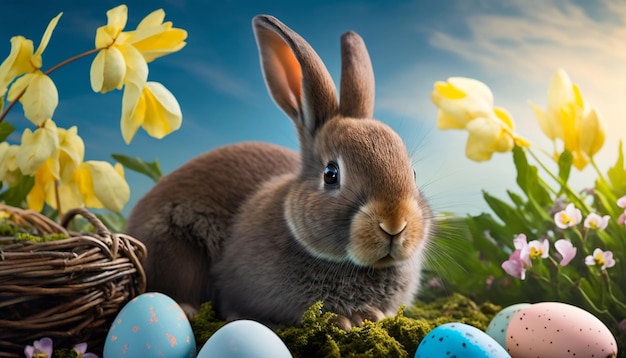 Il coniglietto di Pasqua fiorisce le uova IA generativa