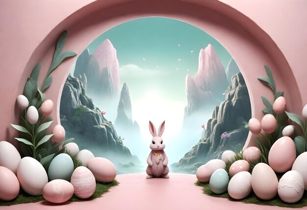 Il coniglietto di Pasqua in un mondo immaginario sognante