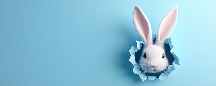 Foto il coniglietto di pasqua sbircia attraverso la carta strappata