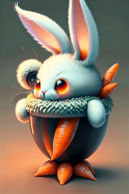 Il coniglio che è posto nella tazza ama le carote sfondo creativo per il design del mini coniglio