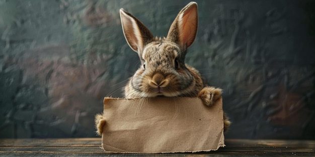 Il coniglio curioso sbircia attraverso un buco nel muro con la carta strappata