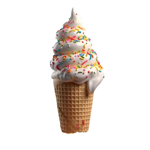 Il cono di gelato con spruzzi colorati isolati su uno sfondo bianco illustrazione 3D