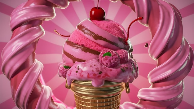 Il cono di gelato isolato sull'illustrazione 3D sullo sfondo