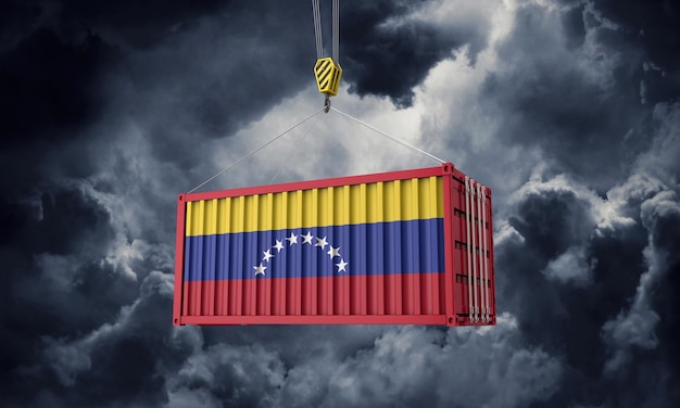 Il container commerciale del Venezuela appeso contro le nuvole scure d rende