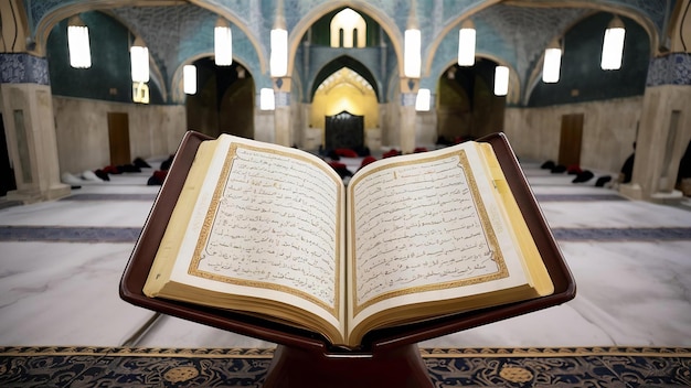 Il Corano è il libro sacro dell'Islam aperto per la lettura in una moschea