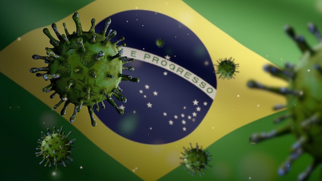 Il coronavirus fluttua sopra la bandiera brasiliana