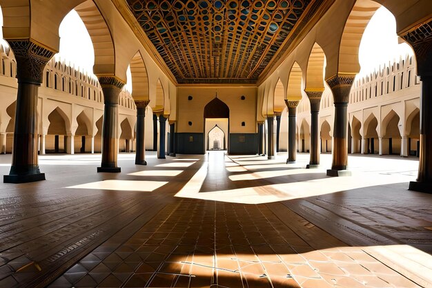 Il cortile della moschea è decorato con piastrelle e colonne della moschea.