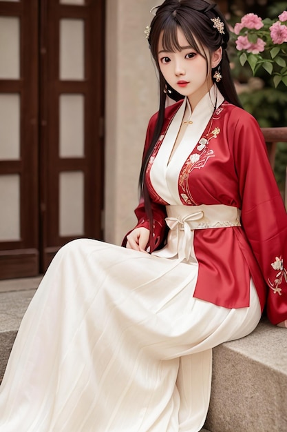 Il costume rosso hanfu per donna