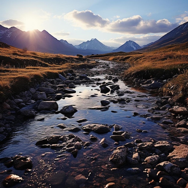 Il crepuscolo sul paesaggio della tundra