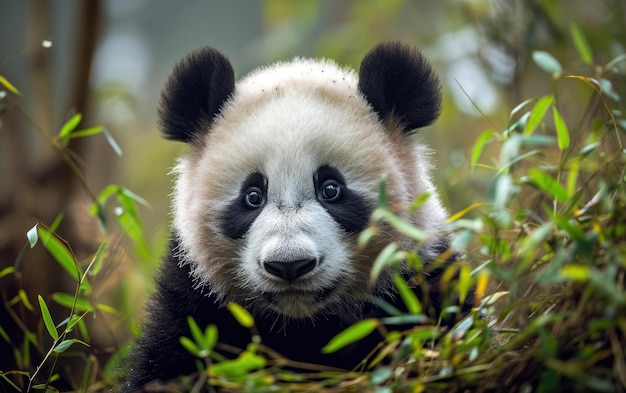 il cucciolo di panda esplora con entusiasmo i suoi dintorni con curiosità