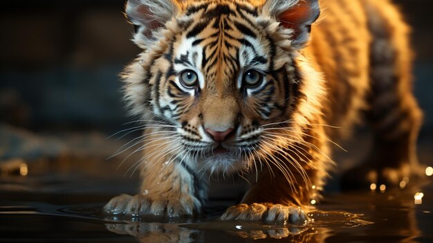 Il cucciolo di tigre cammina attraverso