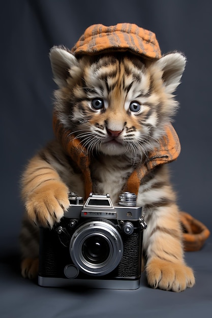 Il Cucciolo di Tigre sta catturando una foto con la sua macchina fotografica