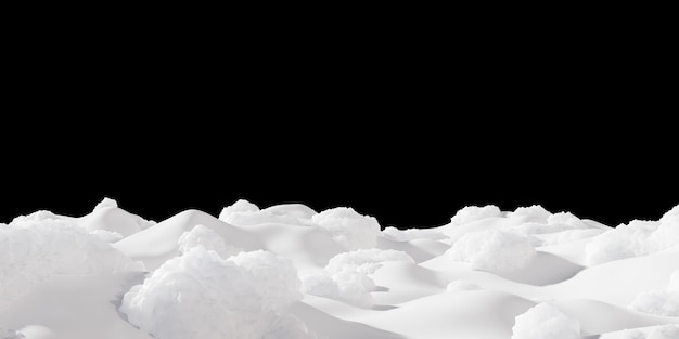 Il cumulo di neve su fondo nero 3D rende