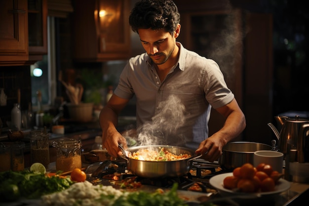 Il cuoco prepara un delizioso piatto sano