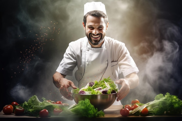 Il cuoco prepara un delizioso piatto sano