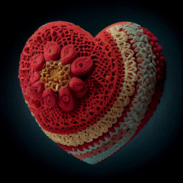 Il cuore all'uncinetto ama l'uncinetto e il rendering 3d per maglieria