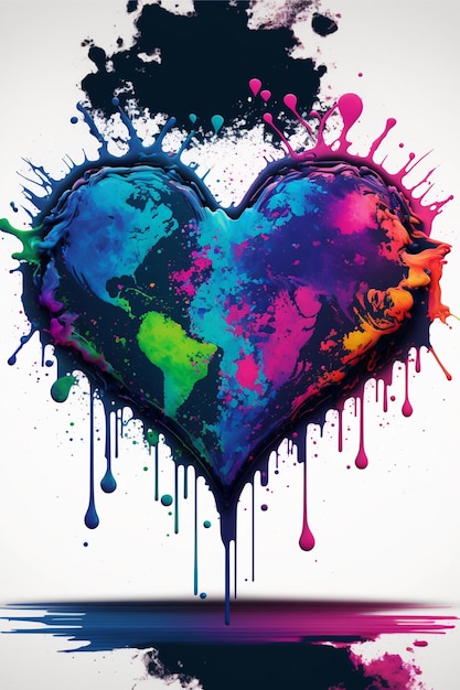 Il cuore colorato è schizzato di vernice generativa ai