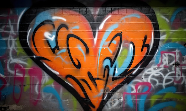 Il cuore dei graffiti simboleggia la bellezza nell'arte urbana Creazione utilizzando strumenti di intelligenza artificiale generativa