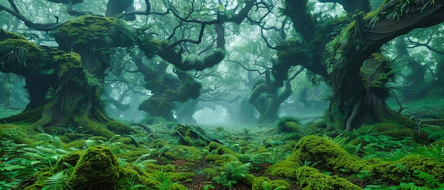 Il cuore delle foreste dove nebbia e muschio cospirano per creare un arazzo di incantevole quiete