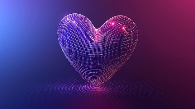 Il cuore è un oggetto a telaio 3D causato dall'intersezione di maglie di linee in forma di cuore Il cuore rappresenta l'amore, la salute e il giorno di San Valentino L'immagine è un'illustrazione moderna del contorno