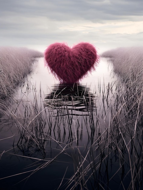 Il cuore in mezzo a un fossato attorno all'erba secca Il cuore come simbolo di affetto e amore