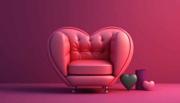 Il cuore rosso sulla poltrona rosa simula gli interni minimali di Generative Ai
