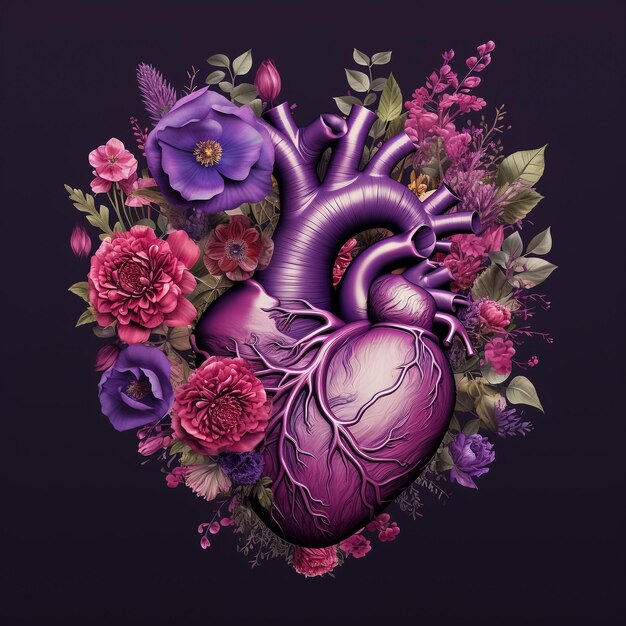 Il cuore umano con fiori su una illustrazione di sfondo chiaro