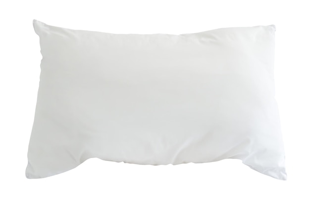 Il cuscino bianco in una stanza d'albergo o di resort è isolato su sfondo bianco con percorso di ritaglio
