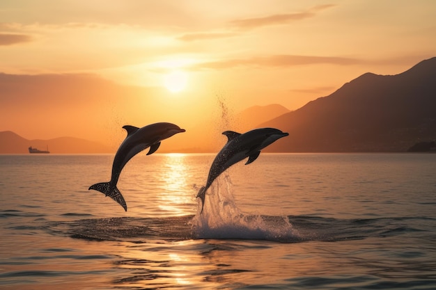 Il delfino nuota nel mare blu in un luogo pittoresco IA generativa
