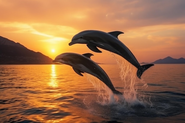 Il delfino salta nel mare blu in un luogo pittoresco