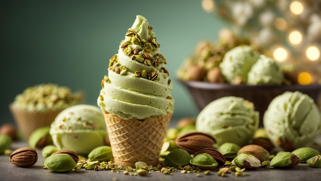 Il delizioso gelato al pistacchio è un dessert gelato cremoso, morbido e saporito, dal sapore di nocciola